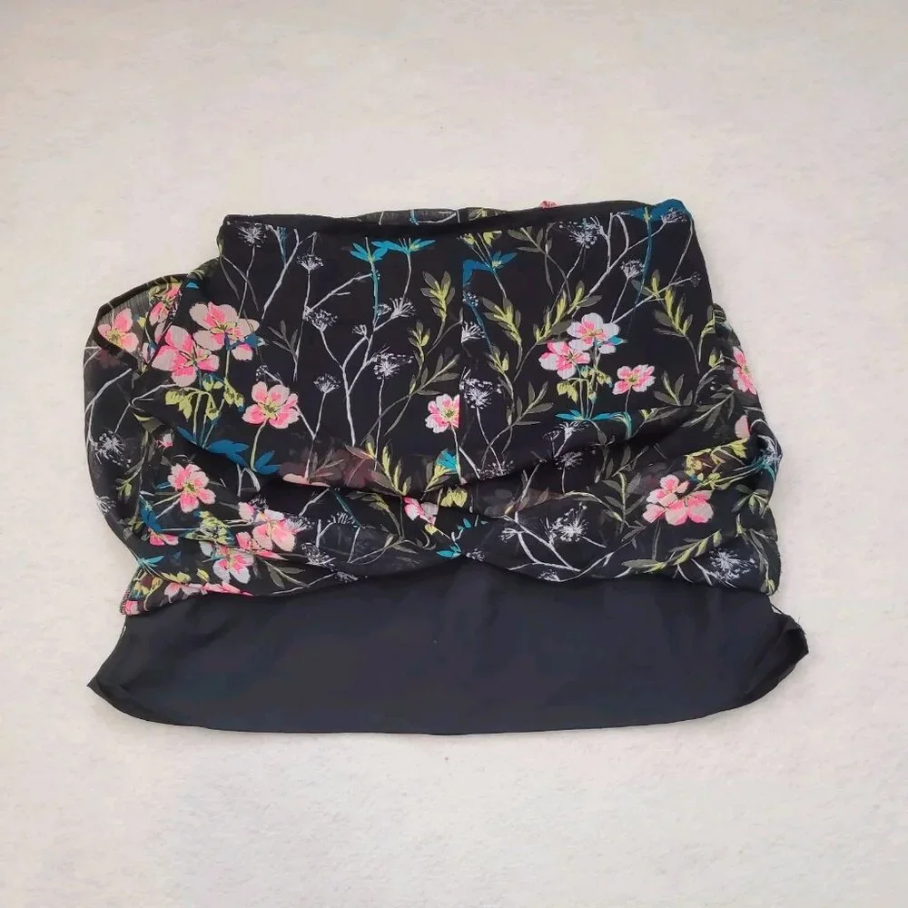 Express Skirt  Black  Floral Skirt S/P Sheer Witchy Whimsygoth Gypsy Black Flora - Picture 3 of 7
